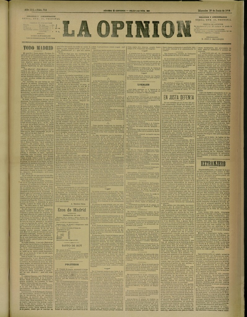 Miniatura de La Opinión del 13 de junio de 1888, nº 752