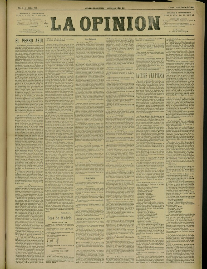 Miniatura de La Opinión del 14 de junio de 1888, nº 753