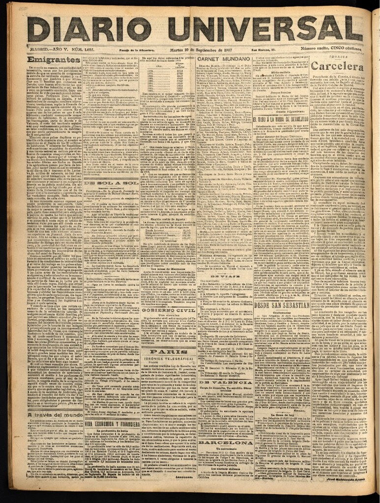 Miniatura de Diario Universal del 10 de septiembre de 1907