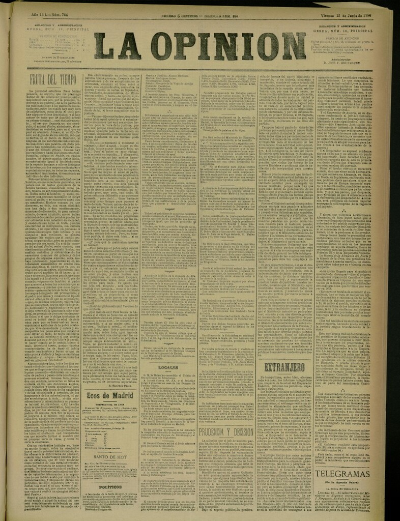 Miniatura de La Opinión del 15 de junio de 1888, nº 754