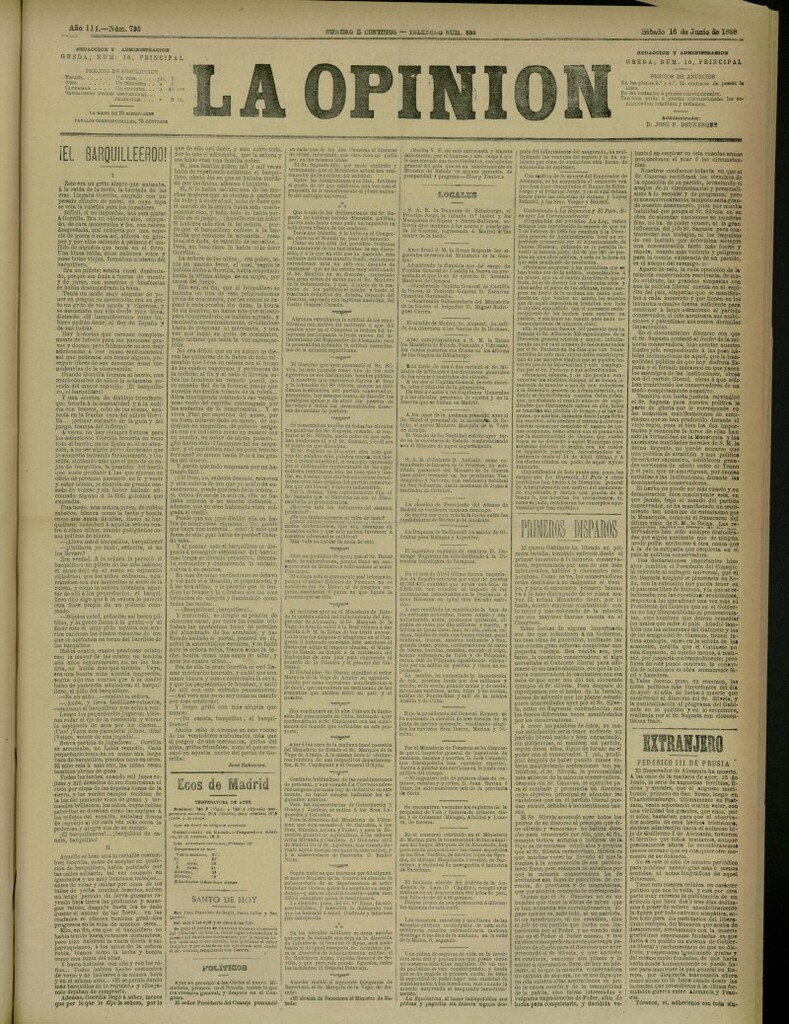 Miniatura de La Opinión del 16 de junio de 1888, nº 755
