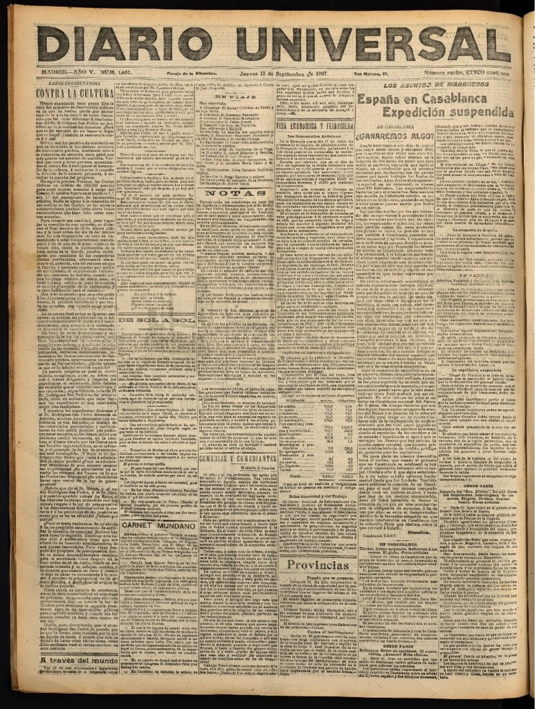 Miniatura de Diario Universal del 12 de septiembre de 1907