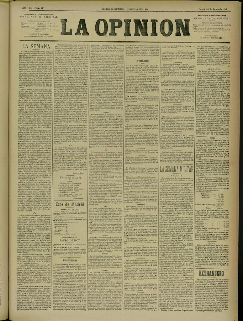 Miniatura de La Opinión del 18 de junio de 1888, nº 757