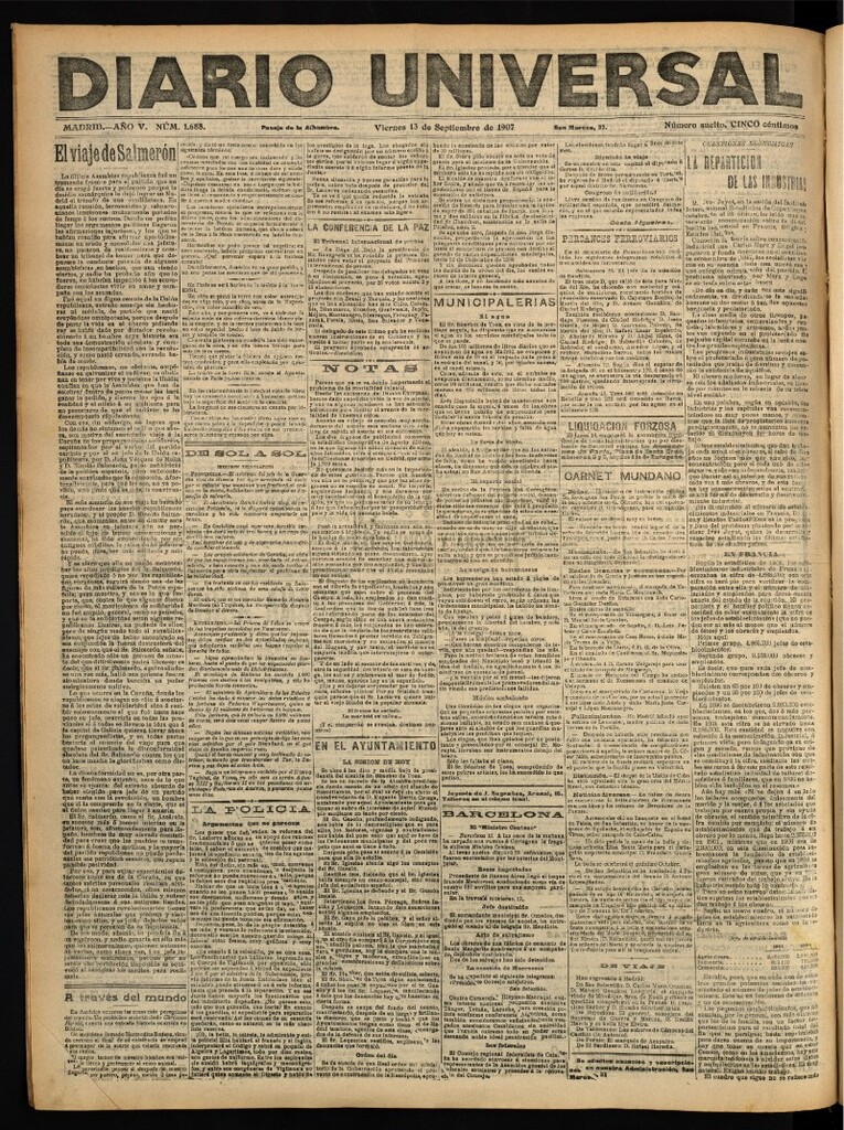 Miniatura de Diario Universal del 13 de septiembre de 1907
