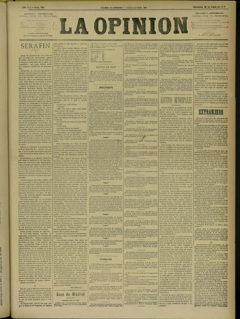Miniatura de La Opinión del 20 de junio de 1888, nº 759