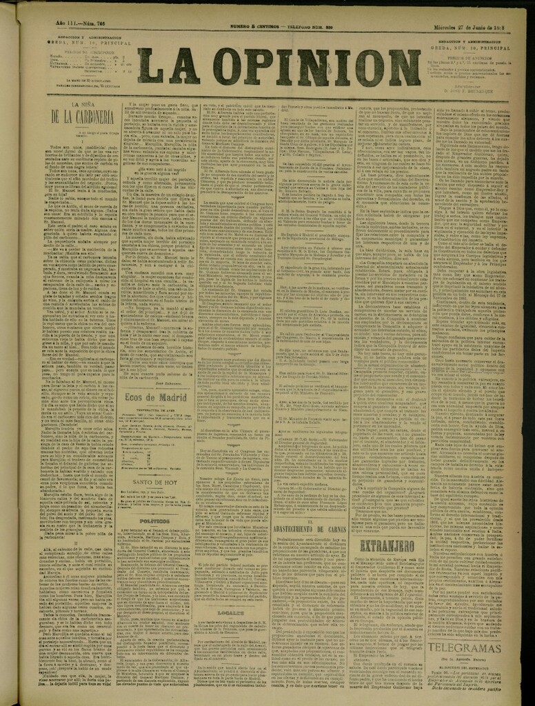 Miniatura de La Opinión del 27 de junio de 1888, nº 766