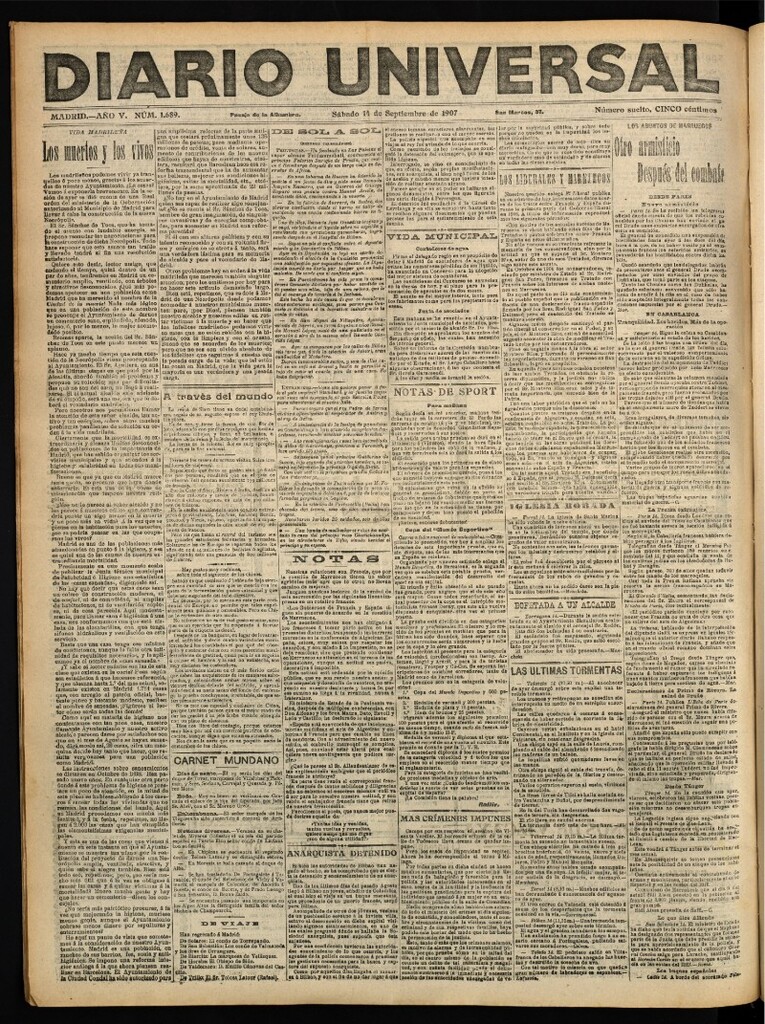Miniatura de Diario Universal del 14 de septiembre de 1907