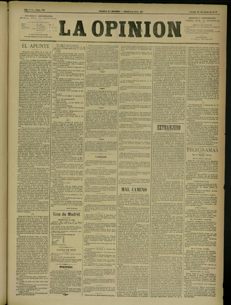 Miniatura de La Opinión del 28 de junio de 1888, nº 767