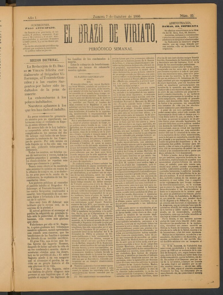 Miniatura de El Brazo de Viriato : periódico semanal del 7 de octubre de 1886