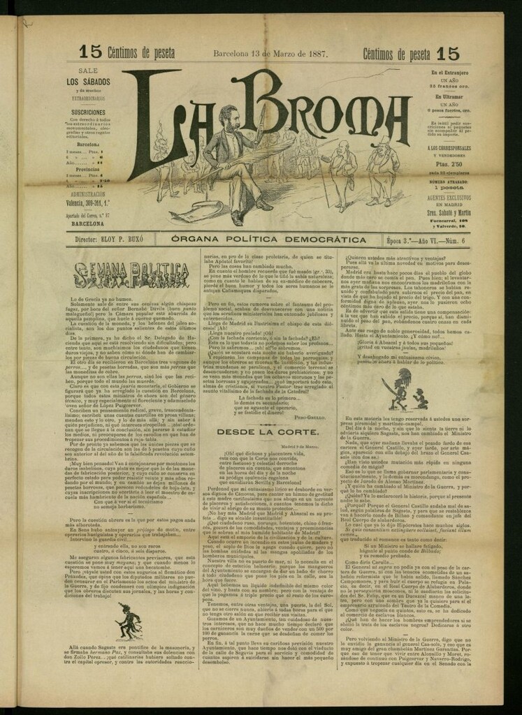 Miniatura de La Broma : órgana política liberala del 13 de marzo de 1887, nº 6