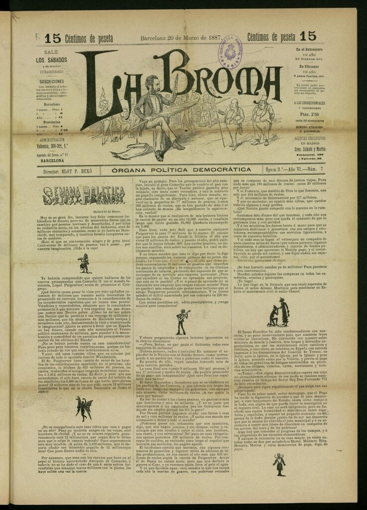 Miniatura de La Broma : órgana política liberala del 20 de marzo de 1887, nº 7