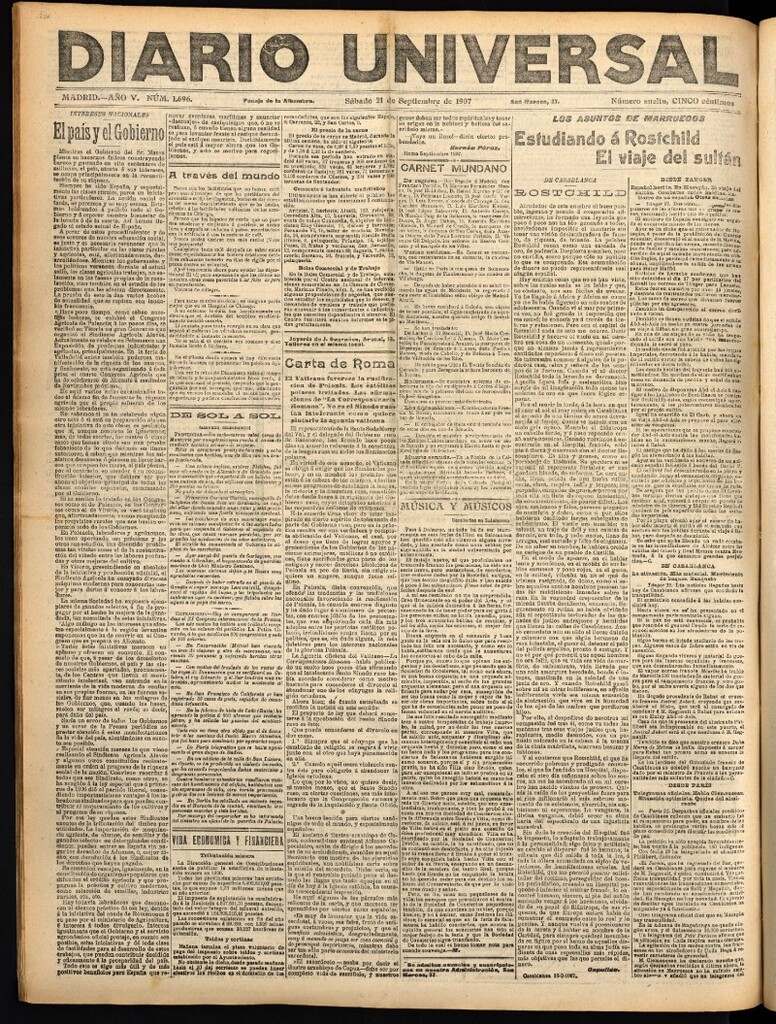 Miniatura de Diario Universal del 21 de septiembre de 1907