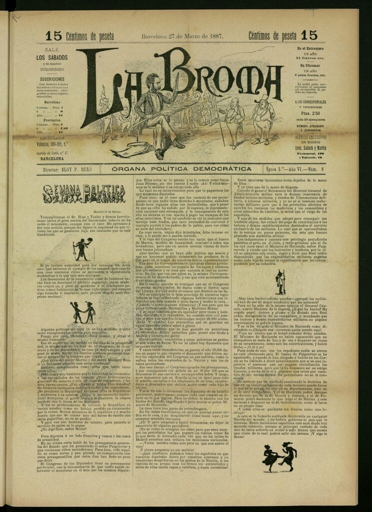 Miniatura de La Broma : órgana política liberala del 27 de marzo de 1887, nº 8