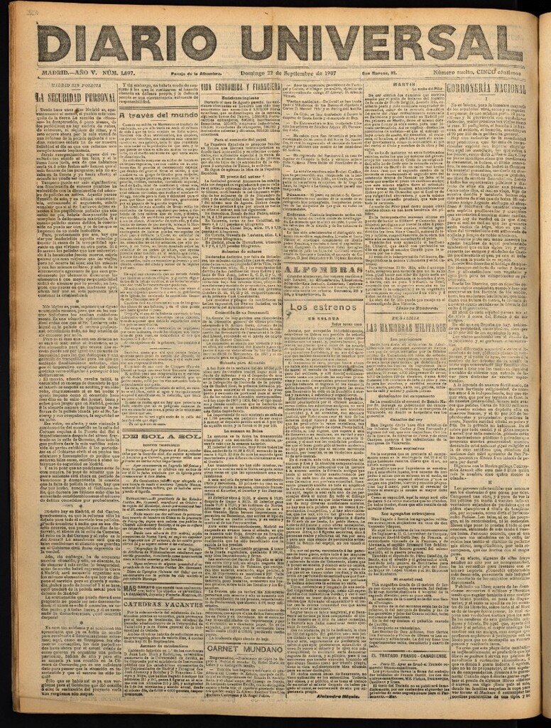 Miniatura de Diario Universal del 22 de septiembre de 1907