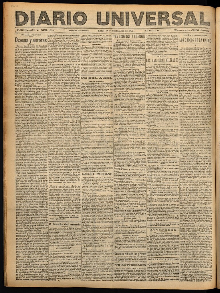 Miniatura de Diario Universal del 23 de septiembre de 1907