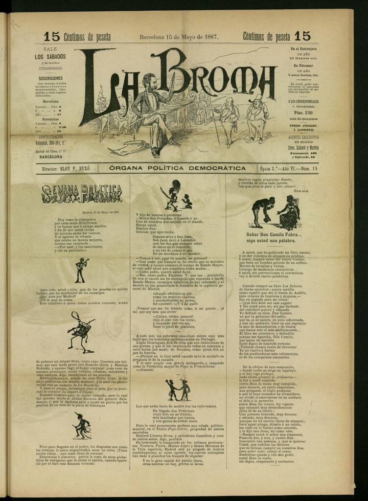Miniatura de La Broma : órgana política liberala del 15 de mayo de 1887, nº 15