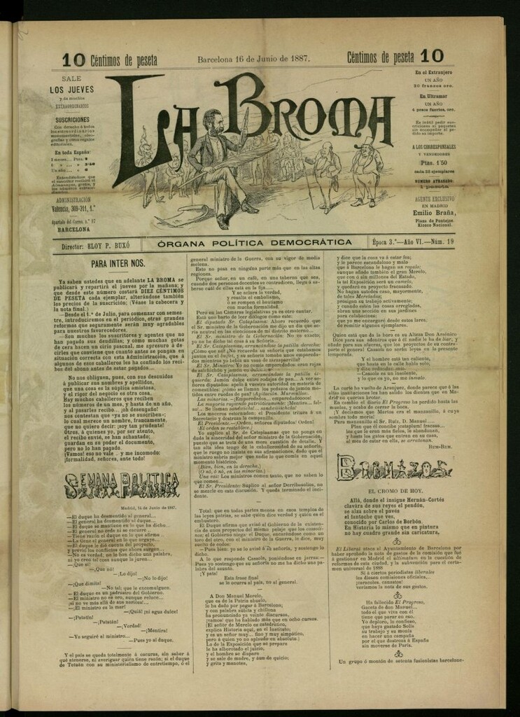 Miniatura de La Broma : órgana política liberala del 16 de junio de 1887, nº 19