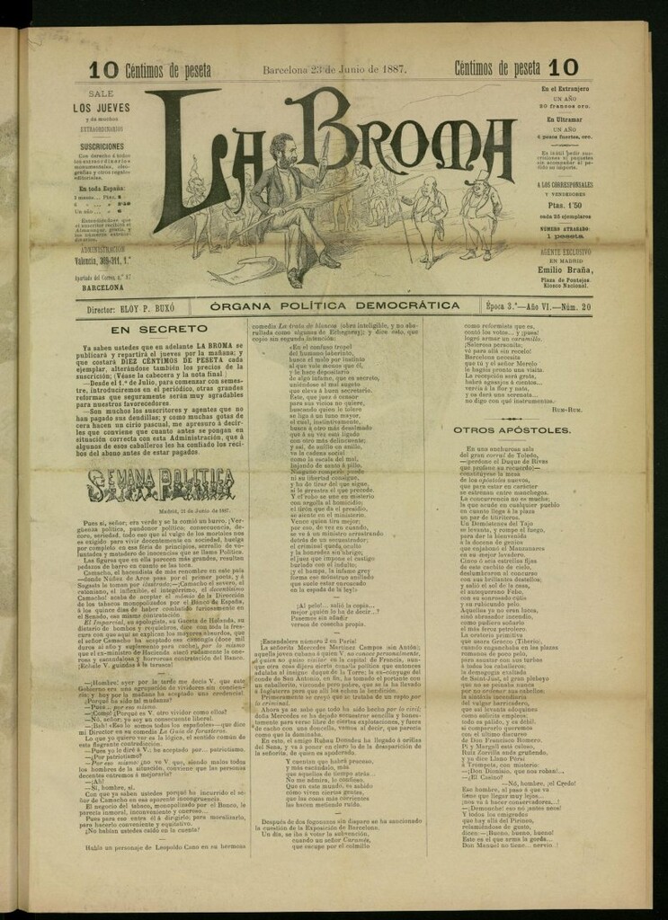 Miniatura de La Broma : órgana política liberala del 23 de junio de 1887, nº 20