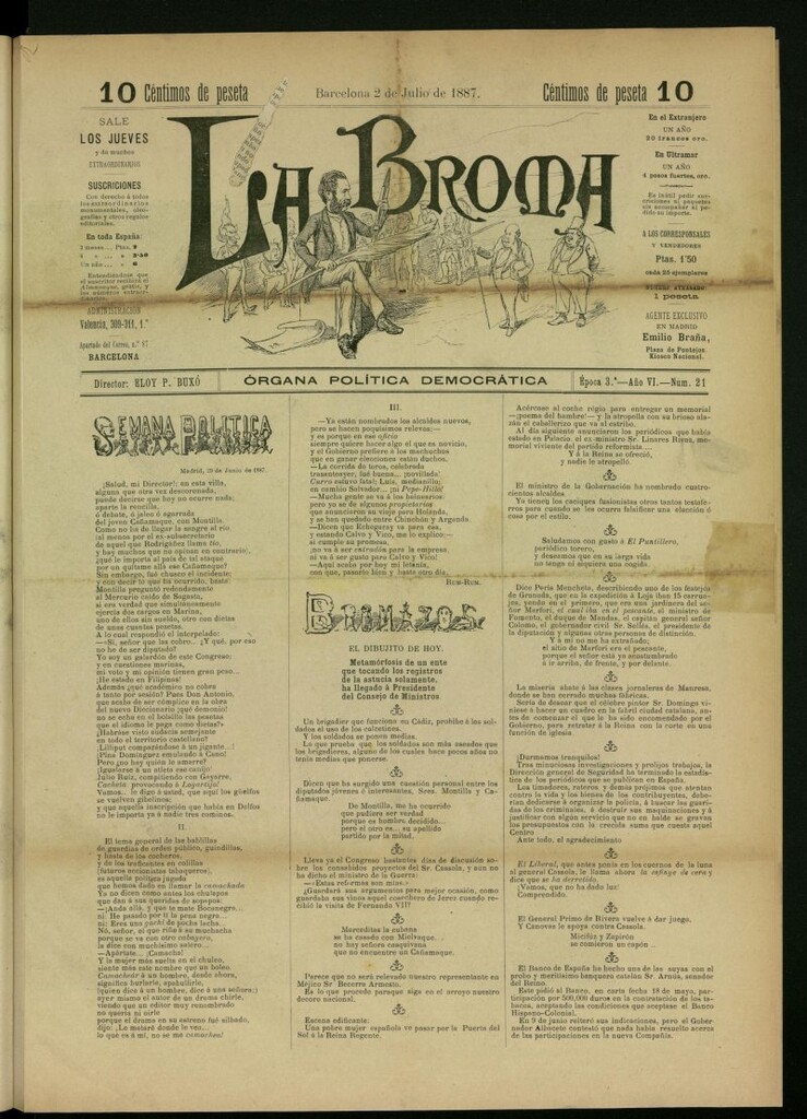 Miniatura de La Broma : órgana política liberala del 2 de julio de 1887, nº 21