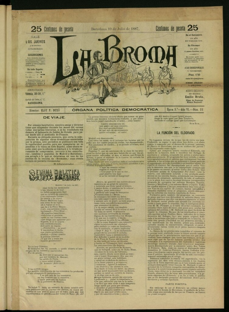 Miniatura de La Broma : órgana política liberala del 10 de julio de 1887, nº 22