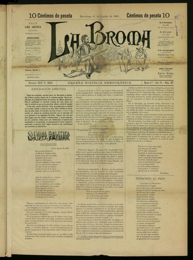 Miniatura de La Broma : órgana política liberala del 31 de agosto de 1887, nº 25