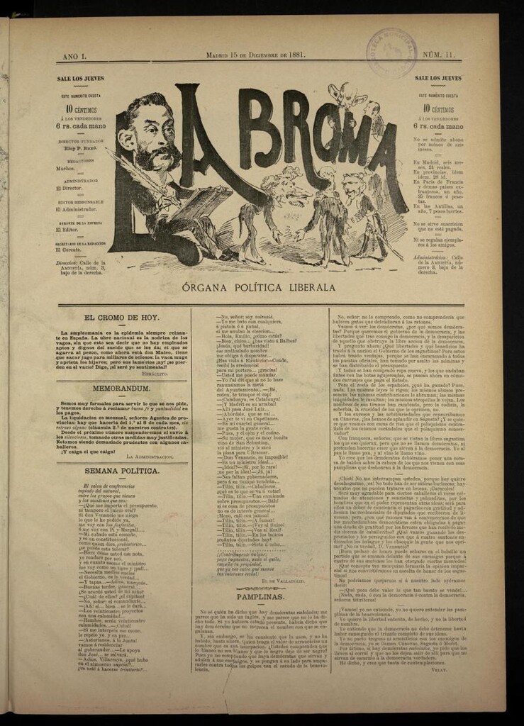 Miniatura de La Broma, de 15 de diciembre de 1881, nº 11