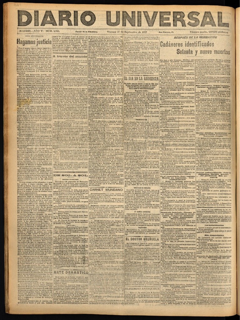 Miniatura de Diario Universal del 27 de septiembre de 1907