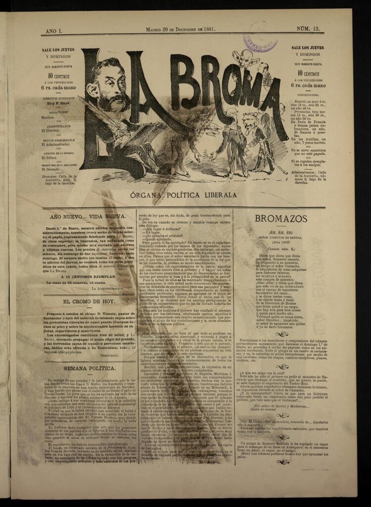 Miniatura de La Broma, de 29 de diciembre de 1881, nº 13