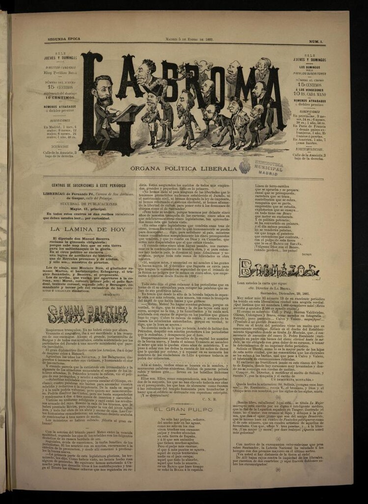 Miniatura de La Broma, de 5 de enero de 1882, nº 1