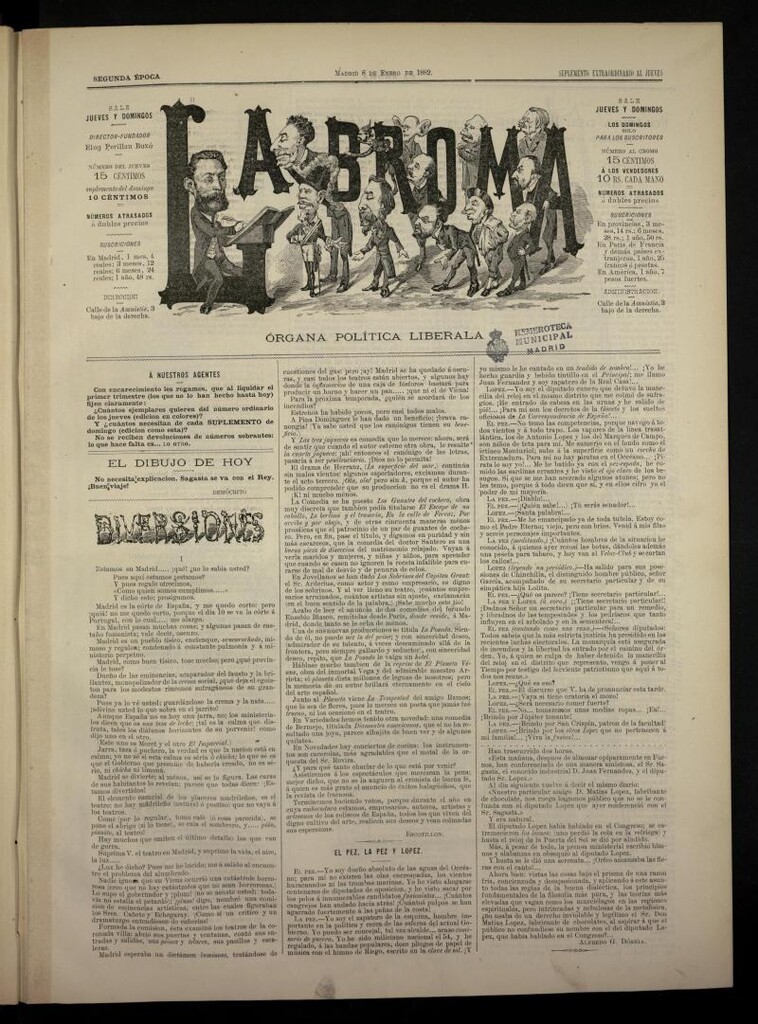 Miniatura de La Broma, de 8 de enero de 1882, suplemento extraordinario al jueves