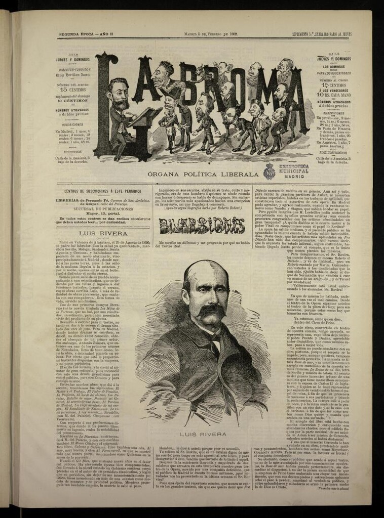 Miniatura de La Broma, de 5 de febrero de 1882, suplemento 5º extraordinario al jueves