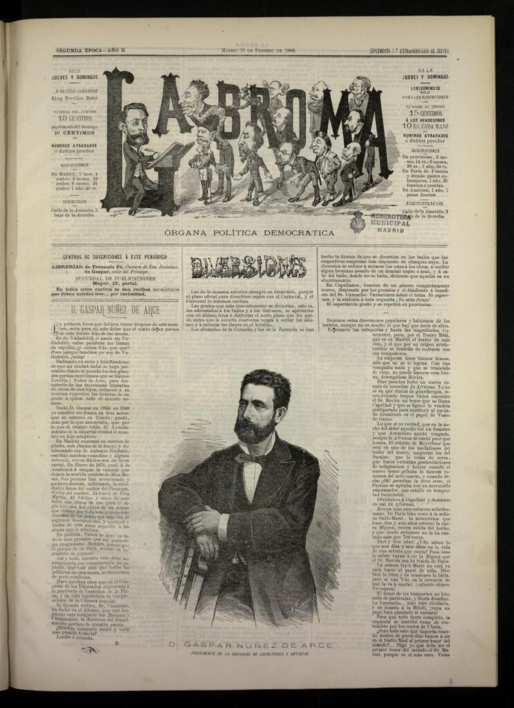 Miniatura de La Broma, de 19 de febrero de 1882, suplemento 7º extraordinario al jueves