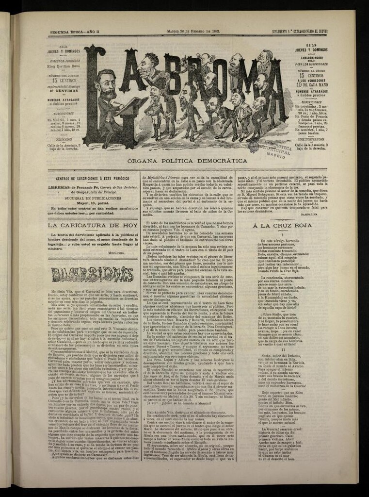 Miniatura de La Broma, de 26 de febrero de 1882, suplemento 8º extraordinario al jueves