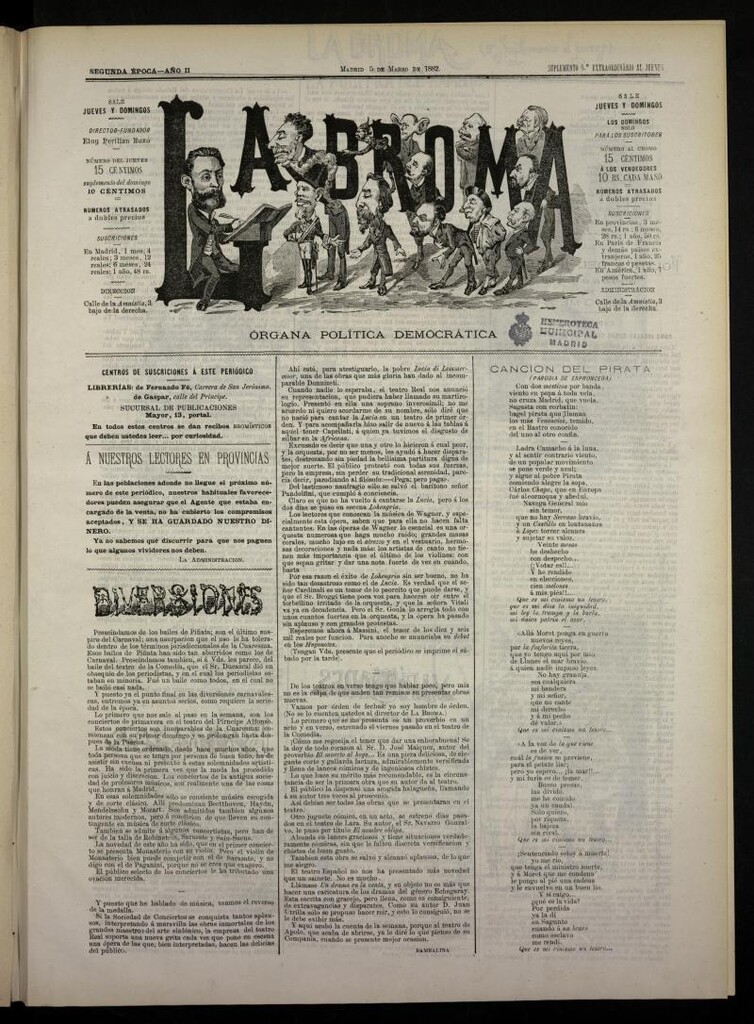 Miniatura de La Broma, de 5 de marzo de 1882, suplemento 9º extraordinario al jueves