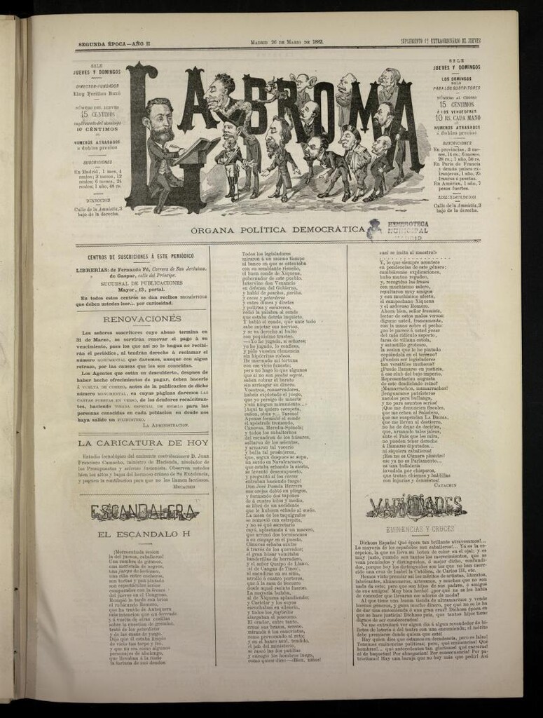 Miniatura de La Broma, de 26 de marzo de 1882, suplemento 12º extraordinario al jueves