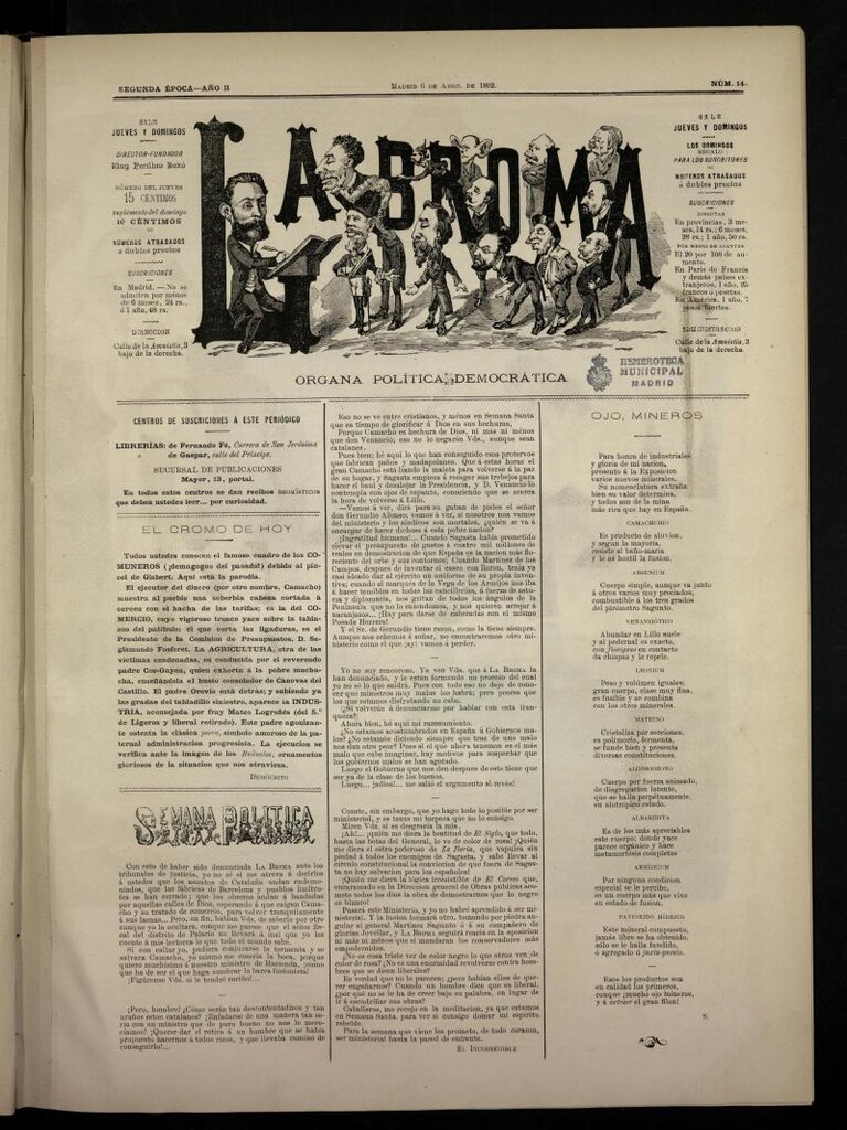 Miniatura de La Broma, de 6 de abril de 1882, nº 14