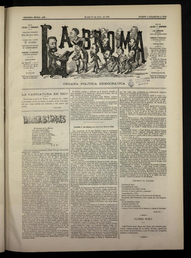 Miniatura de La Broma, de 10 de abril de 1882, suplemnto 14º extraordinario al jueves