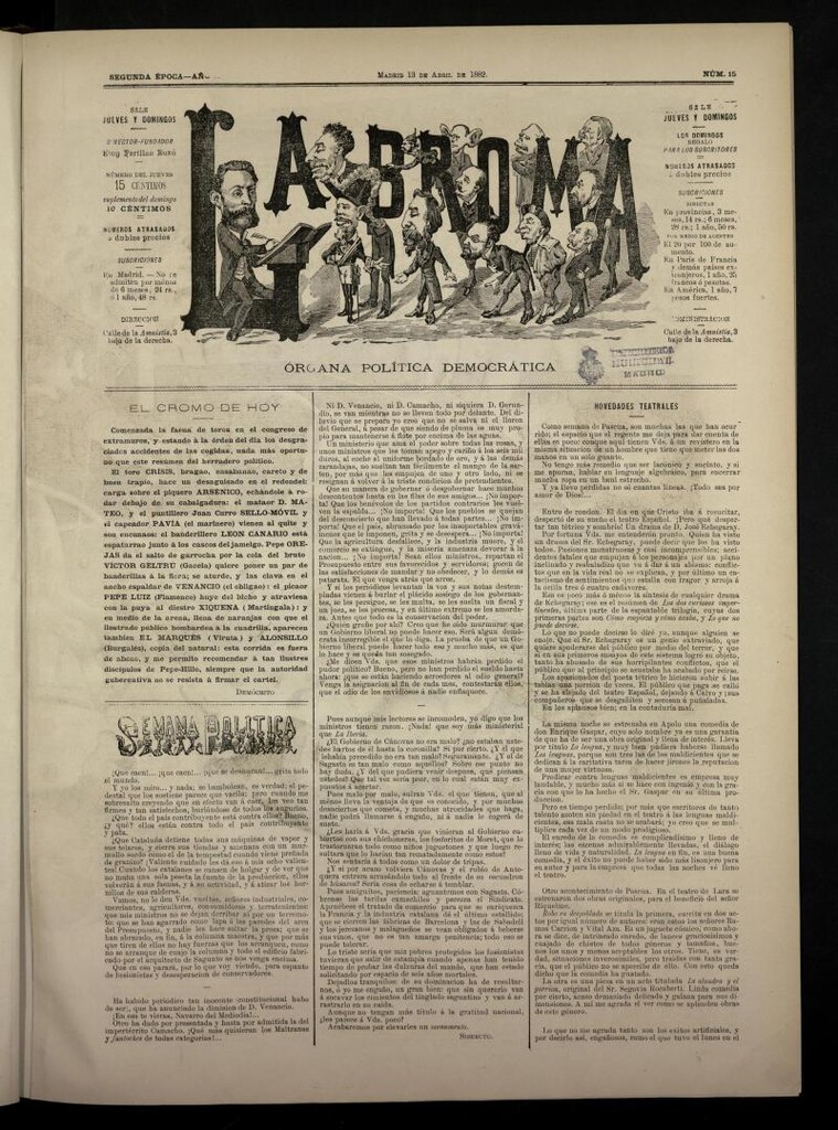 Miniatura de La Broma, de 13 de abril de 1882, nº 15