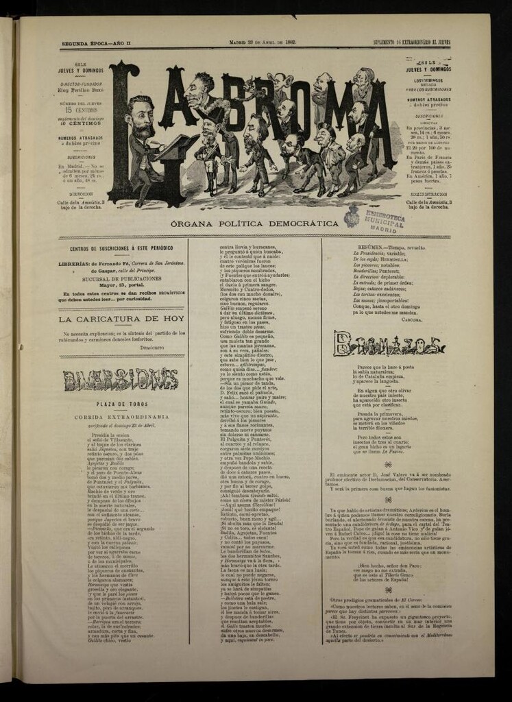 Miniatura de La Broma, de 23 de abril de 1882, suplemento 16º extraordinario al jueves