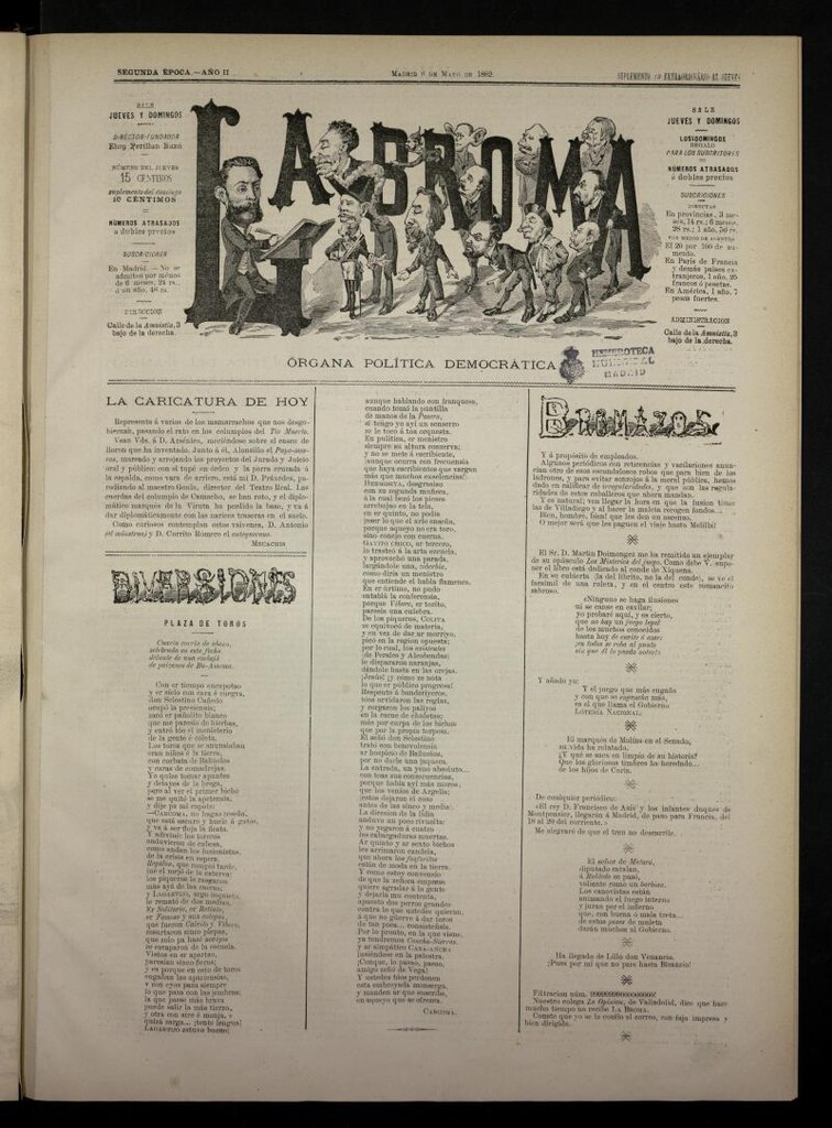 Miniatura de La Broma, de 8 de mayo de 1882,suplemento 18º extraordinario al jueves