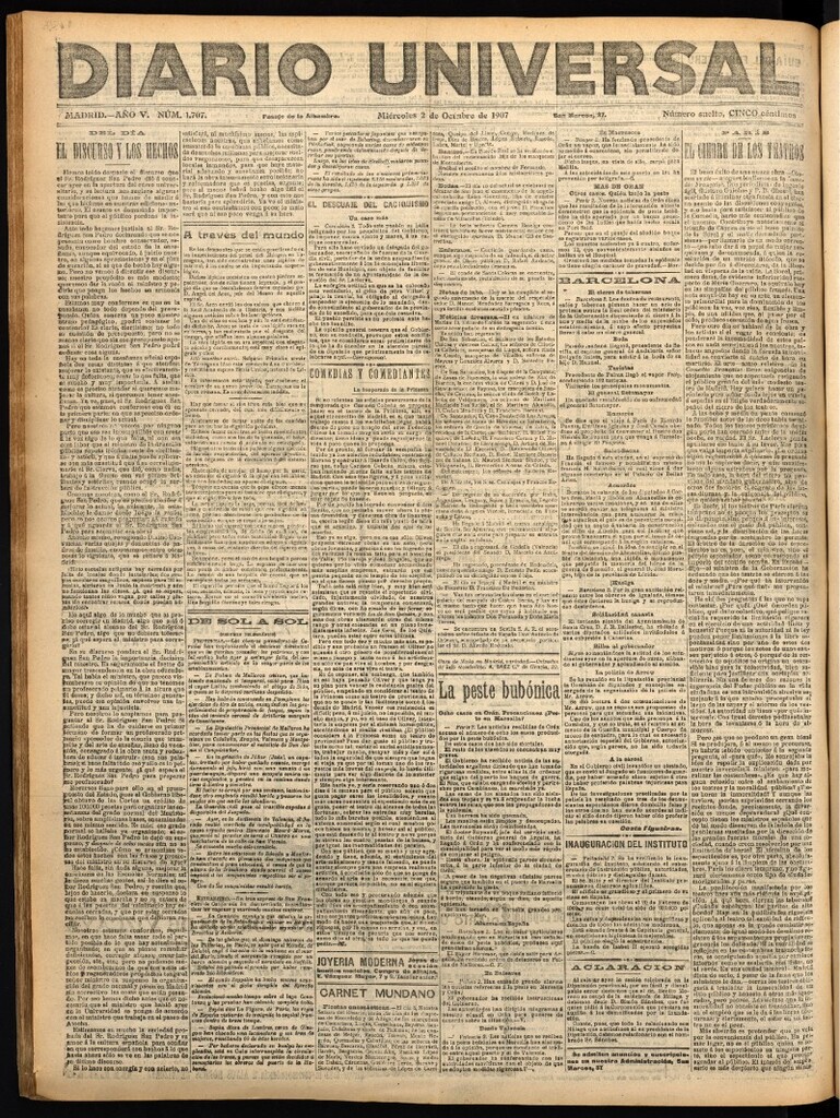 Miniatura de Diario Universal del 2 de octubre de 1907