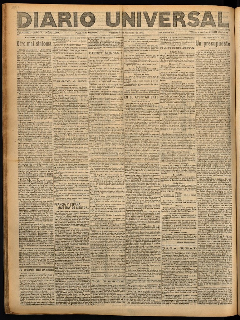 Miniatura de Diario Universal del 4 de octubre de 1907