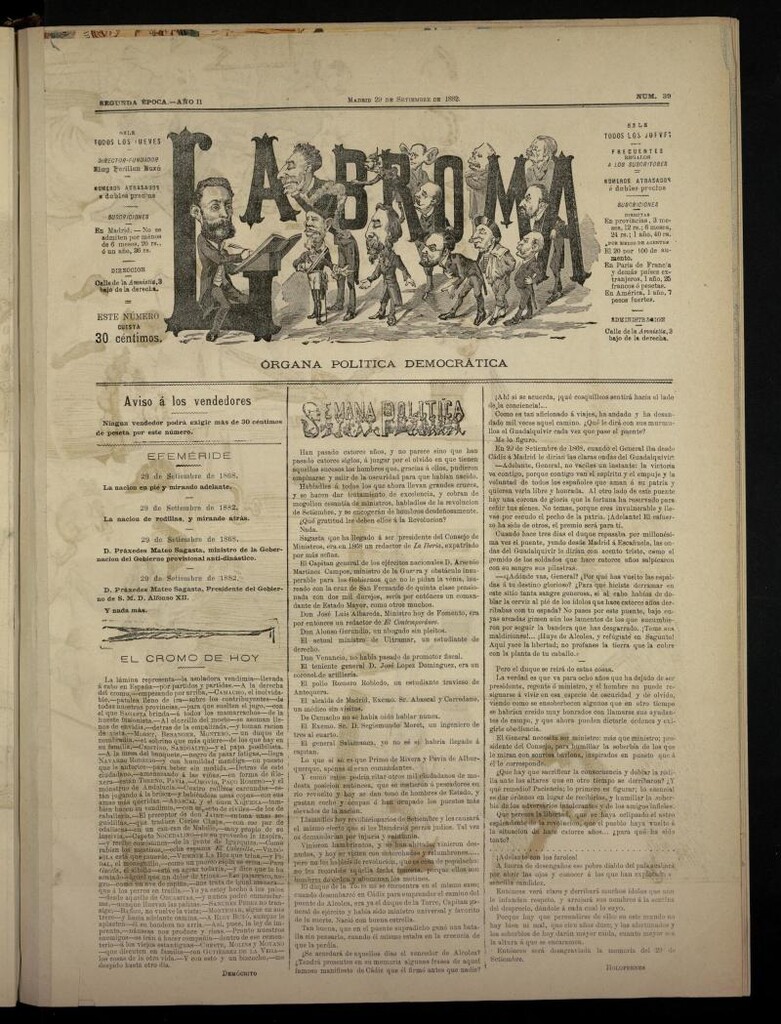 Miniatura de La Broma, de 29 de septiembre de 1882, nº 39