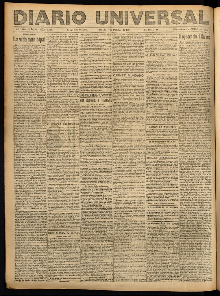 Miniatura de Diario Universal del 5 de octubre de 1907