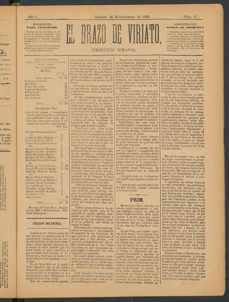 Miniatura de El Brazo de Viriato : periódico semanal del 30 de diciembre de 1886
