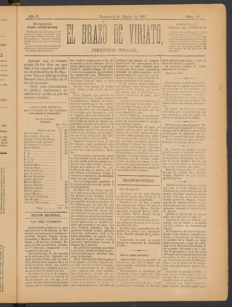 Miniatura de El Brazo de Viriato : periódico semanal del 6 de enero de 1887