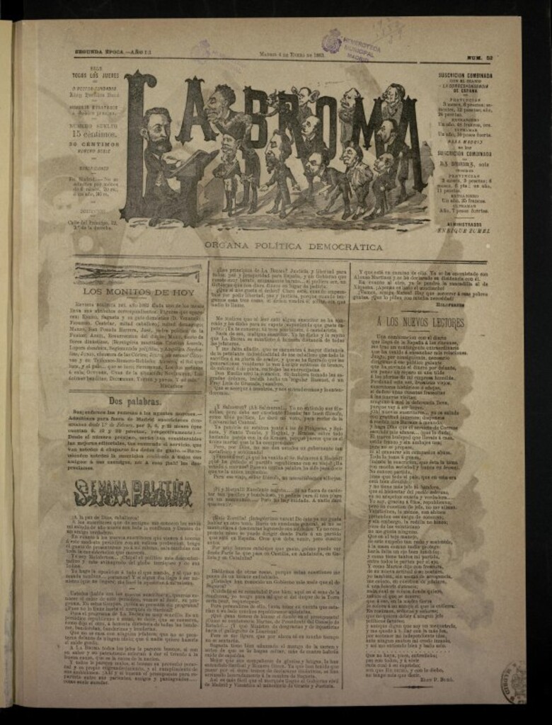 Miniatura de La Broma, de 4 de enero de 1883, nº 52