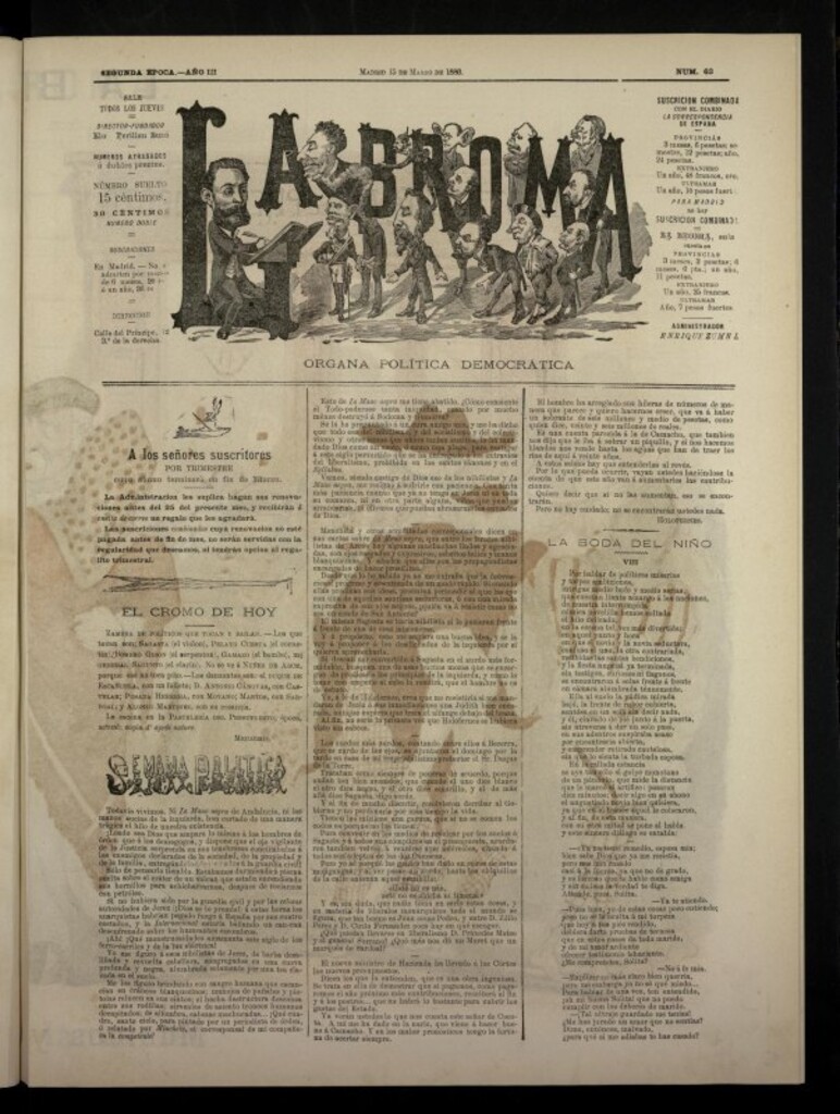 Miniatura de La Broma, de 15 de marzo de 1883, nº 63