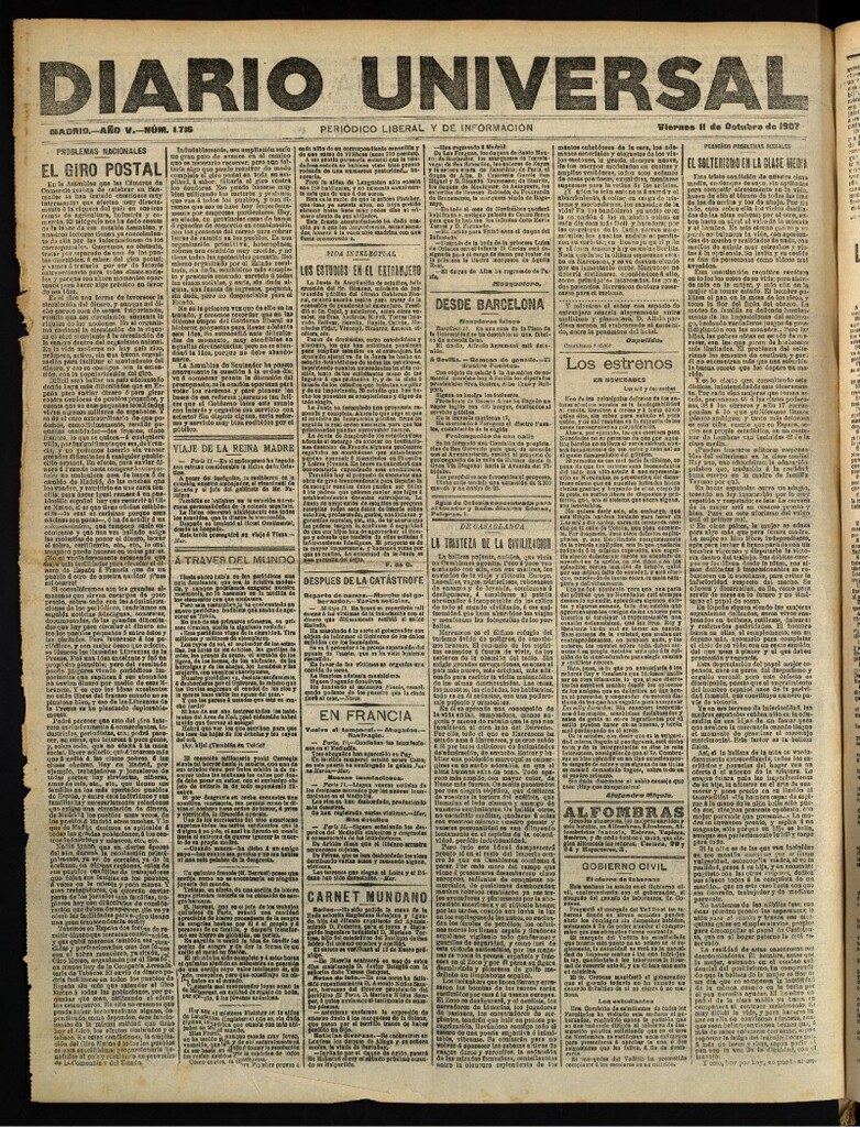 Miniatura de Diario Universal del 11 de octubre de 1907