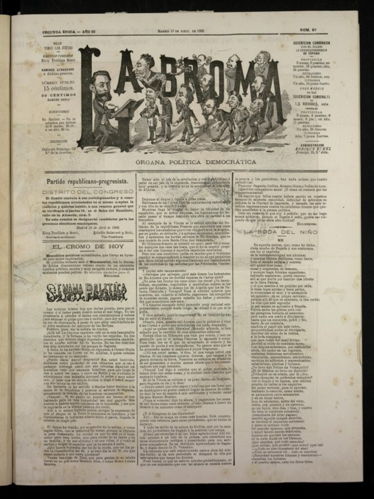 Miniatura de La Broma, de 19 de abril de 1883, nº 67